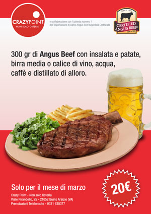 Offerta Speciale - 20 € per 300 gr di Angus Beef, contorno, birra